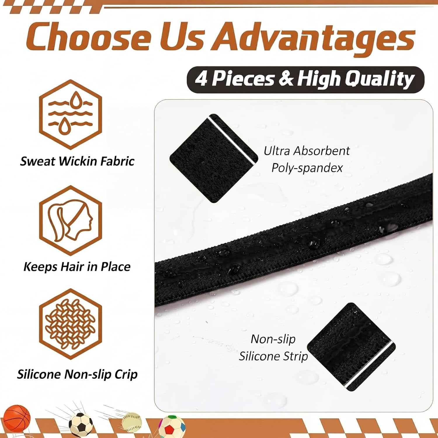 image:image9 Pieces Thick NonSlip Elastic Sport Headbands Elastic Silicone Grip Exercise Hair and Sweatbands for Yoga Assorted ColorsBlack  White