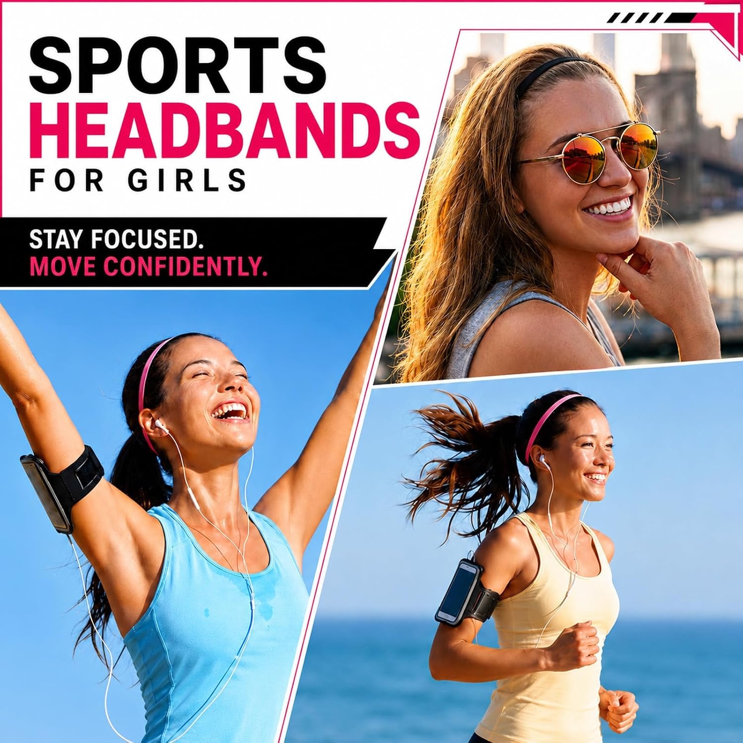 image:image9 Pieces Thick NonSlip Elastic Sport Headbands Elastic Silicone Grip Exercise Hair and Sweatbands for Yoga Assorted ColorsBlack Pink