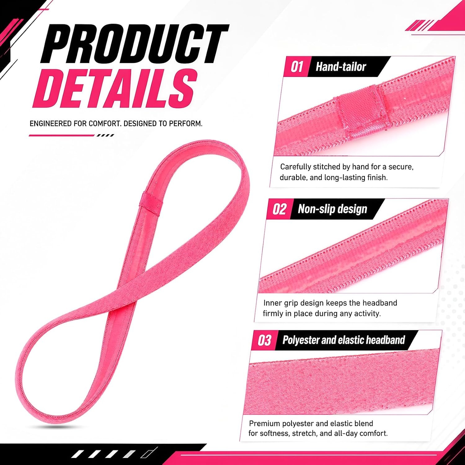 image:image9 Pieces Thick NonSlip Elastic Sport Headbands Elastic Silicone Grip Exercise Hair and Sweatbands for Yoga Assorted ColorsBlack Pink