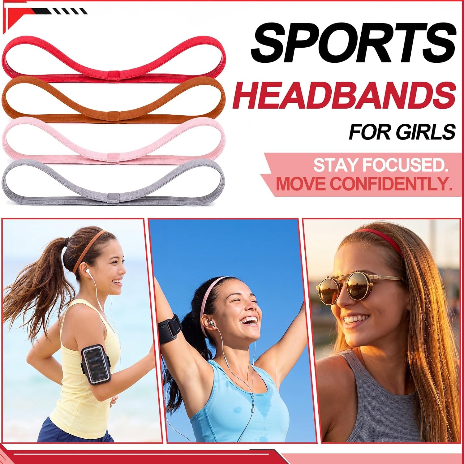 image:image9 Pieces Thick NonSlip Elastic Sport Headbands Elastic Silicone Grip Exercise Hair and Sweatbands for Yoga Assorted ColorsBrown Tones