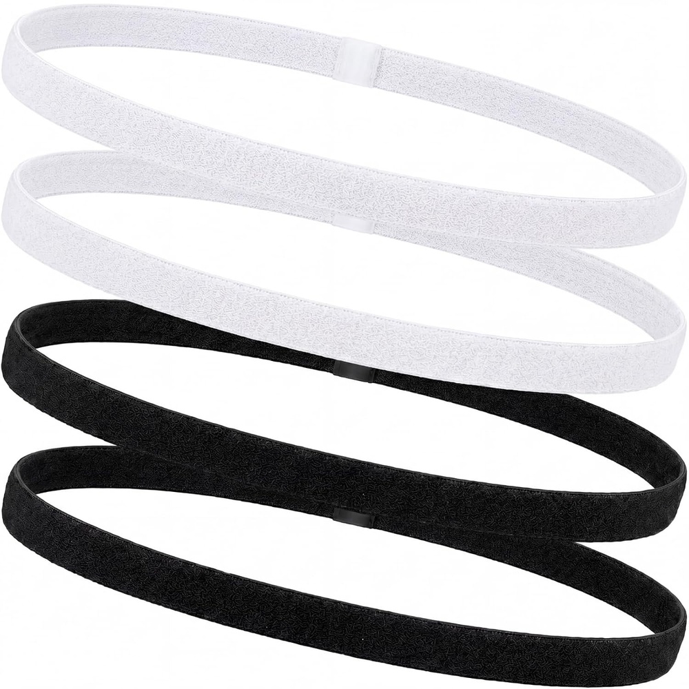image:image9 Pieces Thick NonSlip Elastic Sport Headbands Elastic Silicone Grip Exercise Hair and Sweatbands for Yoga Assorted ColorsBlack  White