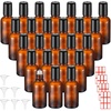 image:imageSumind 24 Sets Clear 30ml Roller Glass Bottle Essential Oil with Stainless Steel Refillable Sample Container Brown Empty Roller Bottle Applicator with Funnel Sticker for TravelAmber