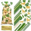 image:imageSumind 100 Pieces Jungle Safari Animal Cellophane Treat Bags Safari Animal Palm Leaves Plastic Candy Goodie Party Gifts Bags with Gold Twist Ties for Wild One Baby Shower Birthday Party Favors