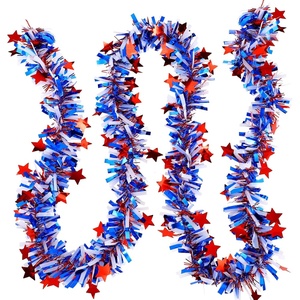 image:image197 Feet 4th of July Patriotic Tinsel Garland Red White Blue Garland Artificial Independence Day Metallic Twist 250th Hanging Decor Fireplace Wreath Decor for Staircase Railing