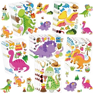 image:image36 Sheets Make a Dinosaur Sticker for Kids Pink Dinosaur Stickers Make Your Own Face Decals DIY Craft Project Girl Kids Dino Theme Birthday Party Favor