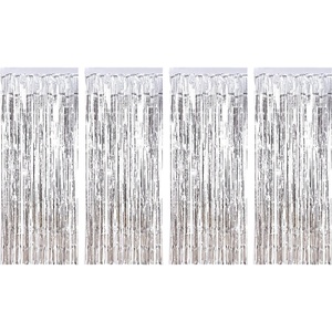 image:image4 Pack Foil Curtains Metallic Fringe Curtains Shimmer Curtain for Birthday Wedding Disco Party Decorations SilverSilver