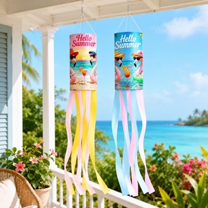image:imageSumind 2 Pieces Windsock Flag 40 Inch Hanging Windsock Outdoor Hanging Flag Decoration Colorful with Rainbow Colors Tails for Home Garden Balcony Decoration Black Cat FlowersFlamingos
