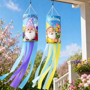image:imageSumind 2 Pieces Windsock Flag 40 Inch Hanging Windsock Outdoor Hanging Flag Decoration Colorful with Rainbow Colors Tails for Home Garden Balcony Decoration Black Cat FlowersGnome