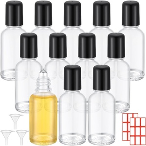image:imageSumind 24 Sets Clear 30ml Roller Glass Bottle Essential Oil with Stainless Steel Refillable Sample Container Brown Empty Roller Bottle Applicator with Funnel Sticker for TravelClear