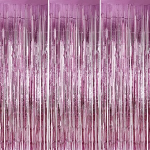 image:imageSumind 3 Pack Metallic Tinsel Curtains Foil Fringe Shimmer Curtain Door Window Decoration for Birthday Wedding Party Pink