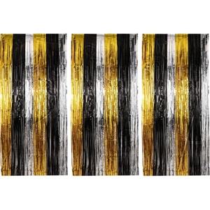 image:imageSumind 3 Pack New Year Party Decoration Foil Fringe Curtains Black and Gold 328 x 82 ft Metallic Shimmer Curtain Photo Props Backdrop for Birthday Happy Holiday Party Decor Supplies