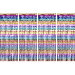 image:imageSumind 4 Pack Foil Curtains Metallic Fringe Curtains Shimmer Curtain for Birthday Wedding Party Christmas Decorations Gradient MultiColor