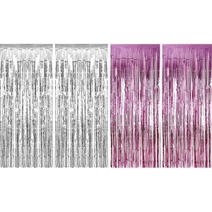 image:imageSumind 4 Pack Foil Curtains Metallic Fringe Curtains Shimmer Curtain for Birthday Wedding Party Christmas Decorations Silver and Pink