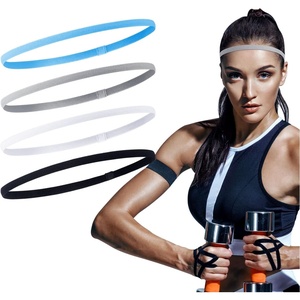 image:imageSumind 4 Pieces Thick NonSlip Elastic Sport Men Thin Headbands Football Hair Headbands for WomenBlack  White  Gray  Blue