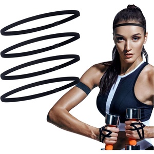 image:imageSumind 4 Pieces Thick NonSlip Elastic Sport Men Thin Headbands Football Hair Headbands for WomenBlack