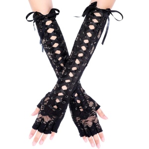 image:imageSumind Black Long Fingerless Gloves Satin Lace up Gloves Arm Warmer for Wedding Engagement Party Supplies 1 Pair Style 2