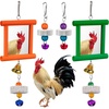 image:imageSumind 2 Pieces Chicken Mirror Toys Hanging Swing Mirror with Bell Wooden Pecking Toy and 4 Pieces Beak Grinding Molar Stones for Hens Birds ParrotsRedBlueGreen Orange