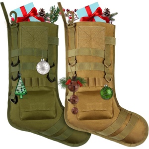 image:image2 Pieces Tactical Christmas Stocking Xmas Mantel Decoration Military Molle Pouch for Christmas Ornament Hanging Hunting Gear Bags Waterproof with Molle Gear for Outdoor Activities Khaki GreenKhaki  Green
