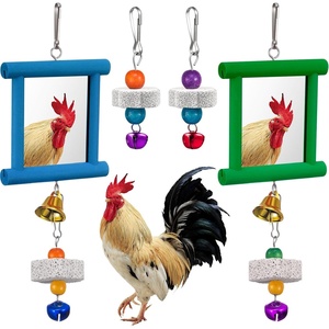 image:imageSumind 2 Pieces Chicken Mirror Toys Hanging Swing Mirror with Bell Wooden Pecking Toy and 4 Pieces Beak Grinding Molar Stones for Hens Birds ParrotsRedBlueBlue Green