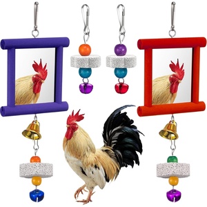image:imageSumind 2 Pieces Chicken Mirror Toys Hanging Swing Mirror with Bell Wooden Pecking Toy and 4 Pieces Beak Grinding Molar Stones for Hens Birds ParrotsRedBlueRed Purple