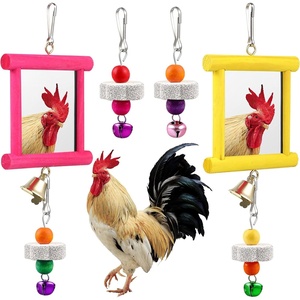 image:imageSumind 2 Pieces Chicken Mirror Toys Hanging Swing Mirror with Bell Wooden Pecking Toy and 4 Pieces Beak Grinding Molar Stones for Hens Birds ParrotsRedBlueRose Red Yellow