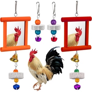 image:imageSumind 2 Pieces Chicken Mirror Toys Hanging Swing Mirror with Bell Wooden Pecking Toy and 4 Pieces Beak Grinding Molar Stones for Hens Birds ParrotsRedBlueRed Orange