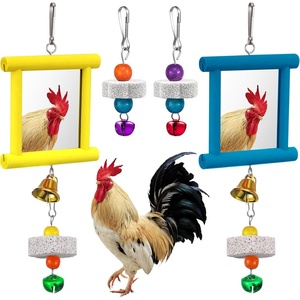 image:imageSumind 2 Pieces Chicken Mirror Toys Hanging Swing Mirror with Bell Wooden Pecking Toy and 4 Pieces Beak Grinding Molar Stones for Hens Birds ParrotsRedBlueBlue  Yellow