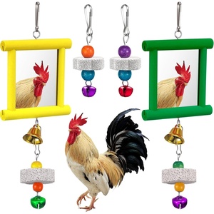 image:imageSumind 2 Pieces Chicken Mirror Toys Hanging Swing Mirror with Bell Wooden Pecking Toy and 4 Pieces Beak Grinding Molar Stones for Hens Birds ParrotsRedBlueYellow Green