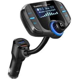 image:imageSumind 2026 Upgraded Wireless Bluetooth Car Adapter FM Transmitter 17 LCD Display Flexible Gooseneck 20W QC30ampDual USB Ports AUX InputOutput for HandsFree Call Micro TF CardBlackNormalBlack