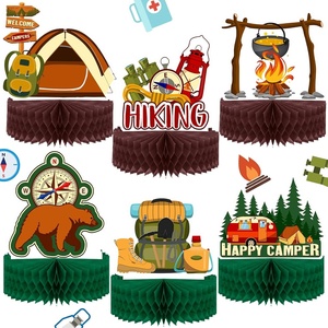 image:imageSumind 6 Pieces Happy Camper Honeycomb Centerpieces Camping Party Decoration Campfire Adventure Bears Sign Camping Cakes Topper for Birthday Shower Campfire Adventure Club Anniversary Party Supplies
