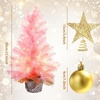 image:imageSumind 24 Inch2 ft Mini Pink Christmas Tree with Lights Tabletop Christmas Tree with 24 Pcs Ball Ornament Star DIY Prelit Small Artificial Pine for Xmas Table Home Indoor DecorSilver BallsGold Balls