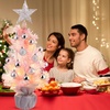 image:imageSumind 24 Inch2 ft Mini Pink Christmas Tree with Lights Tabletop Christmas Tree with 24 Pcs Ball Ornament Star DIY Prelit Small Artificial Pine for Xmas Table Home Indoor DecorSilver BallsSilver Balls