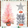 image:imageSumind 24 Inch2 ft Mini Pink Christmas Tree with Lights Tabletop Christmas Tree with 24 Pcs Ball Ornament Star DIY Prelit Small Artificial Pine for Xmas Table Home Indoor DecorSilver BallsSilver Balls
