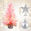 image:imageSumind 24 Inch2 ft Mini Pink Christmas Tree with Lights Tabletop Christmas Tree with 24 Pcs Ball Ornament Star DIY Prelit Small Artificial Pine for Xmas Table Home Indoor DecorSilver BallsSilver Balls
