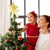 image:imageSumind 98 x 118 Inch Christmas Star Tree Topper Glittered Star Metal Plug in Treetop Ornaments with Bow and 30 LED String Light for Christmas Tree Indoor Holiday Party DecorationBlackGold