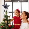 image:imageSumind 98 x 118 Inch Christmas Star Tree Topper Glittered Star Metal Plug in Treetop Ornaments with Bow and 30 LED String Light for Christmas Tree Indoor Holiday Party DecorationBlackBlack