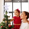 image:imageSumind 98 x 118 Inch Christmas Star Tree Topper Glittered Star Metal Plug in Treetop Ornaments with Bow and 30 LED String Light for Christmas Tree Indoor Holiday Party DecorationBlackWhite
