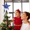 image:imageSumind 98 x 118 Inch Christmas Star Tree Topper Glittered Star Metal Plug in Treetop Ornaments with Bow and 30 LED String Light for Christmas Tree Indoor Holiday Party DecorationBlackBlue