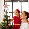 image:imageSumind 98 x 118 Inch Christmas Star Tree Topper Glittered Star Metal Plug in Treetop Ornaments with Bow and 30 LED String Light for Christmas Tree Indoor Holiday Party DecorationBlackGold Rose
