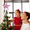 image:imageSumind 98 x 118 Inch Christmas Star Tree Topper Glittered Star Metal Plug in Treetop Ornaments with Bow and 30 LED String Light for Christmas Tree Indoor Holiday Party DecorationBlackPink