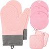 image:imageSumind Pink Oven Mitts and Pot Holders 7 Sets Heat Resistant Kitchen Gloves Pads Pot Holders for Women Gifts Kitchen Accessories GiftPink WhiteRubber CottonStripesPink