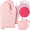 image:imageSumind Pink Oven Mitts and Pot Holders 7 Sets Heat Resistant Kitchen Gloves Pads Pot Holders for Women Gifts Kitchen Accessories GiftPink WhiteRubber CottonStripesPink White