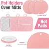 image:imageSumind Pink Oven Mitts and Pot Holders 7 Sets Heat Resistant Kitchen Gloves Pads Pot Holders for Women Gifts Kitchen Accessories GiftPink WhiteRubber CottonStripesPink