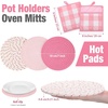 image:imageSumind Pink Oven Mitts and Pot Holders 7 Sets Heat Resistant Kitchen Gloves Pads Pot Holders for Women Gifts Kitchen Accessories GiftPink WhiteRubber CottonStripesPink White