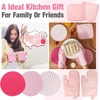 image:imageSumind Pink Oven Mitts and Pot Holders 7 Sets Heat Resistant Kitchen Gloves Pads Pot Holders for Women Gifts Kitchen Accessories GiftPink WhiteRubber CottonStripesPink White
