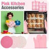 image:imageSumind Pink Oven Mitts and Pot Holders 7 Sets Heat Resistant Kitchen Gloves Pads Pot Holders for Women Gifts Kitchen Accessories GiftPink WhiteRubber CottonStripesPink White