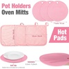 image:imageSumind Pink Oven Mitts and Pot Holders 7 Sets Heat Resistant Kitchen Gloves Pads Pot Holders for Women Gifts Kitchen Accessories GiftPink WhiteRubber CottonStripesPink