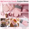 image:imageSumind Pink Oven Mitts and Pot Holders 7 Sets Heat Resistant Kitchen Gloves Pads Pot Holders for Women Gifts Kitchen Accessories GiftPink WhiteRubber CottonStripesPink
