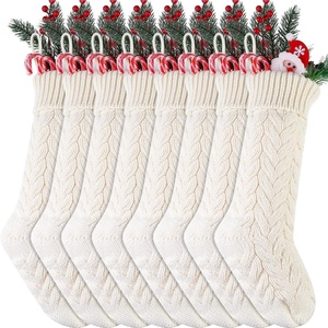 image:image8 Pieces Knitted Christmas Stockings 18 Inch Large Size Crochet Cable Knit Hanging Stocking Decorations for Xmas Family Holiday Season Decor Ivory White