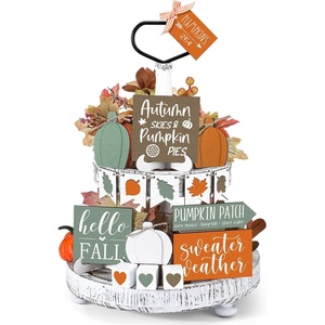 image:imageSumind 15 Pcs Fall Decorations for Home Fall Tiered Tray Decor SetPumpkin  Maple Leaves Pumpkin Wooden Signs Thanksgiving Table Signs Rustic Farmhouse Tabletop Centerpieces Autumn Harvest DecorHeart
